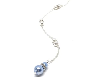 Bridal Shower Gift For Bride | Blue Pearl Back Necklace ATTACHMENT | Something Blue Wedding Jewelry |  Silver Backdrop Necklace | Shannon