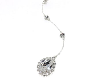 Pear Shaped Crystal Halo Bridal Backdrop Necklace ATTACHMENT | Rhinestone Jewelry | Quality Solid Sterling Silver Back Necklace | Sarina