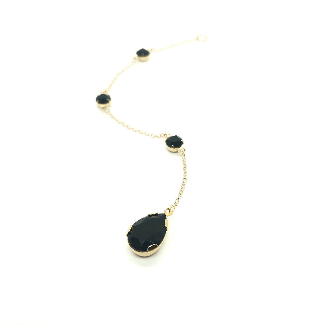 thumbnail image 2 of Gothic Y-Drop Necklace - Black Red Crystal Teardrop Choker, Punk 2 of 12