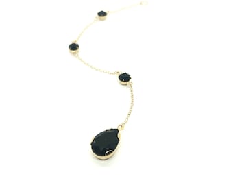 Black Backdrop Necklace | Gold Back Drop Necklace ATTACHMENT | Black Prom Jewelry | Gold Filled | Teardrop Swarovski | Goth Wedding | Celina