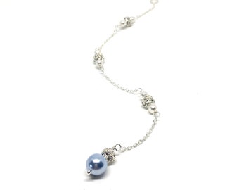 Pearl Back Necklace Attachment | Something Blue | Wedding Day Jewelry | Blue Pearl Backdrop Necklace | Sparkly Bridal Jewelry | Hannah