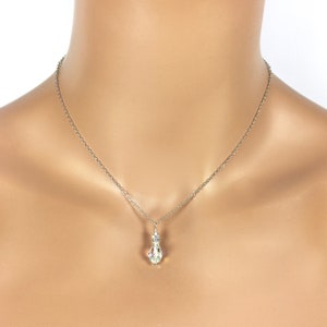 Simple Flower Girl Necklace | Swarovski Crystal Sterling Silver Teardrop Pendant Necklace | Bridesmaid Necklace Quinceanera Necklace Chaney
