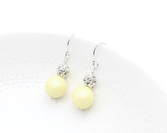 Pastel Yellow Earrings | Light Yellow | Swarovski Pearl | Dangle Drop Earrings | Pave Ball | SOLID Sterling Silver | Prom | Summer | Hannah