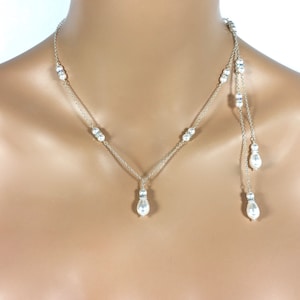 Nickel Free Bridal Jewelry | Double Backdrop Necklace | Teardrop Pearl Lariat Back Necklace | Boho Wedding Jewelry | Vintage Style | Meghan