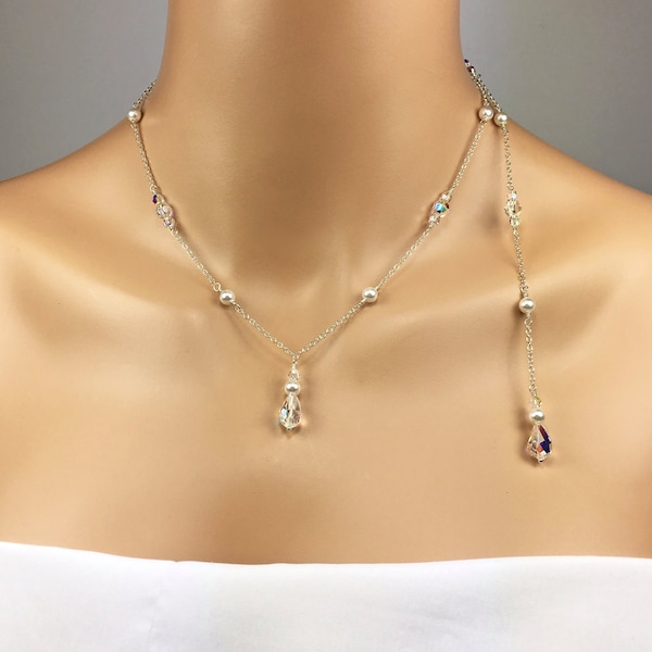Kristall und Perlen Kulisse Halskette Set | Hochzeitstag Schmuck | Braut Kulisse Halskette | Perlen und Kristall Brautschmuck | Tamira