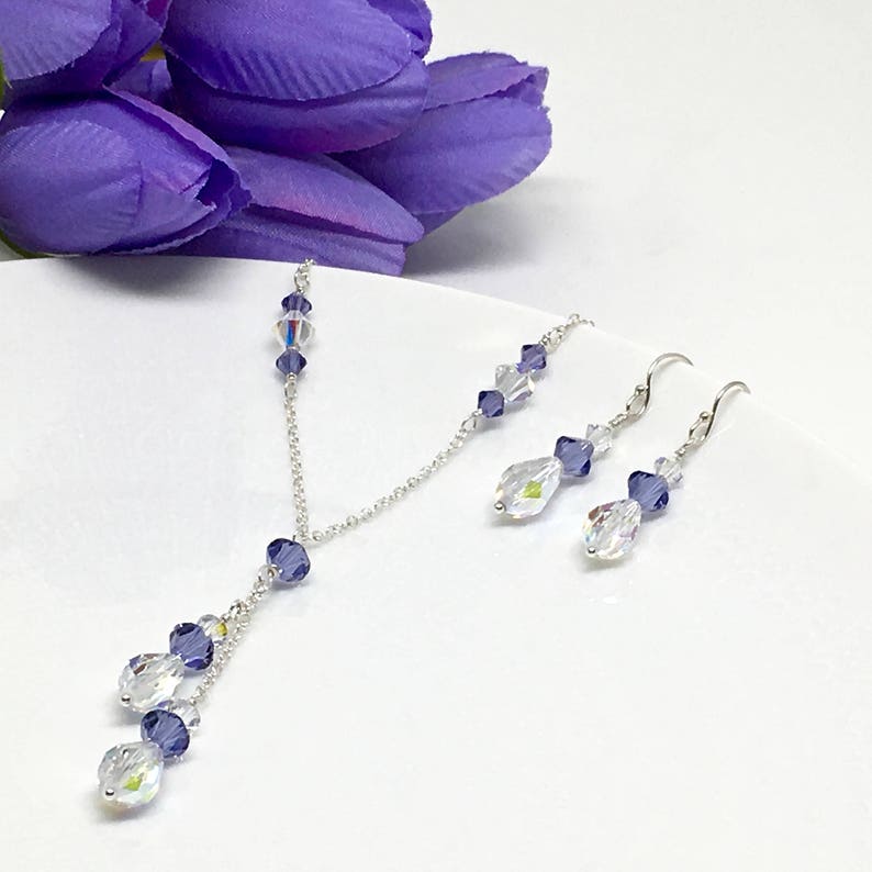 Purple Prom Jewelry Set Tanzanite Crystal Lariat Necklace Earrings Formal Jewelry Home Coming Special Occasion Bridesmaid Stacey image 1