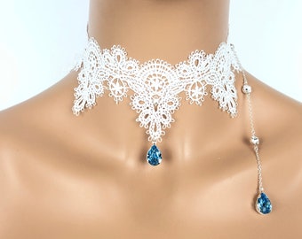 Something Blue Bridal Choker Necklace | White Lace Necklace With Backdrop | Bridal Jewelry | Victorian Lace Back Necklace | Venice Lace |