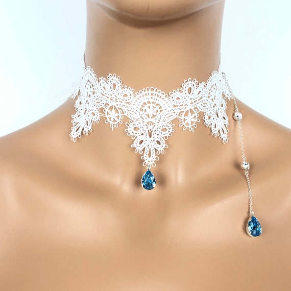Hamer Women's Blue Crystal Choker Necklace & Earrings Set - Statement Pendant Jewelry For Wedding & Parties - View #8