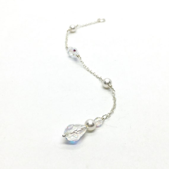 Swarovski Crystal Backdrop Bridal Necklace | Back Necklace Add-On | Drop Crystal Pearl Back Drop | Wedding Day Jewelry Bride Gift | Tamira