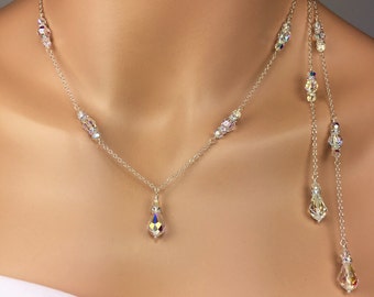 Prom Drop Back Necklace | Sparkly Long Back Necklace | Nickel Free Prom Jewelry | Swarovski Crystal Back Jewelry for Low Back Gown | Chaney