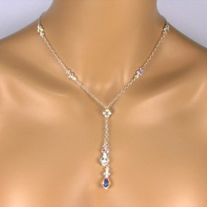 Bridal Lariat Necklace | Teardrop Swarovski Crystal | Prom Necklace | Formal Occasion Jewelry | Nickel-Free Sterling Silver | Stacey