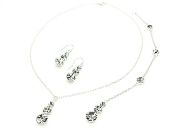 Backdrop Necklace | 3 Stone Pendant Necklace | Swarovski Crystal Bridal Jewelry | Back Drop Necklace | Wedding Day Jewelry | Demetria