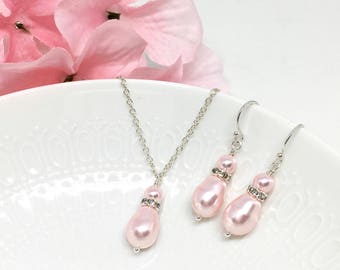 Bridesmaid Jewelry Set Blush Pink Bridesmaid Jewelry Rosaline Swarovski Pearl Meghan