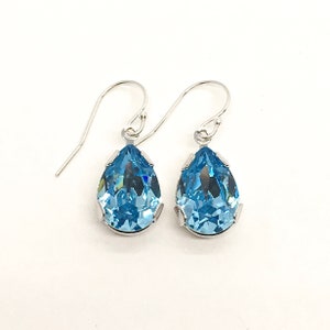 Light Blue Dangle Drop Earrings | Aquamarine Blue Teardrop Swarovski Crystal | Pear Shaped Rhinestone | Prom Jewelry Formal Evening | Celina