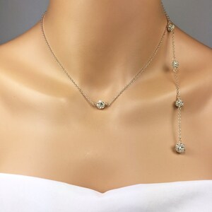 Solitaire Pave Ball Backdrop Bridal Necklace | Sparkly Silver Prom Jewelry | Simple Minimalist | Rhinestone Back Drop Choker | Camryn