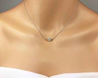 Simple Solitaire Floating Crystal Ball Choker | Quality Sterling Silver Rhinestone Backdrop Necklace | Bridesmaid Jewelry | Prom | Camryn