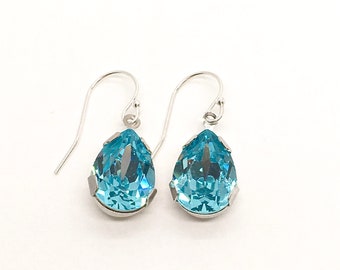 Aqua Blue Drop Earrings | Turquoise Blue Teardrop Earrings | Swarovski Crystal | Something Blue | Formal Evening Prom Bridesmaid | Celina