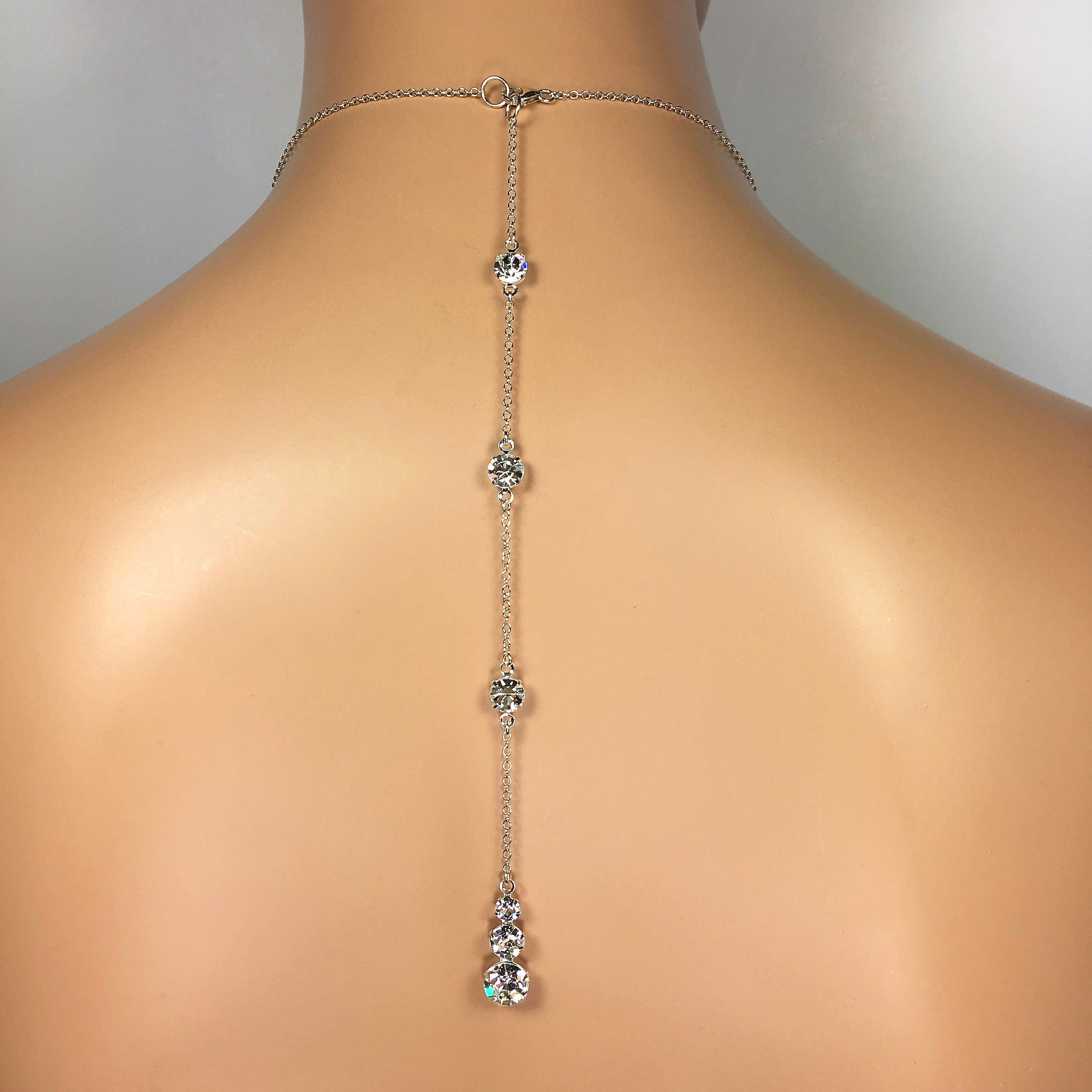 Backdrop Necklace 3 Stone Pendant Necklace Swarovski Crystal Bridal Jewelry Back Drop Necklace Wedding Day Jewelry Demetria Etsy UK