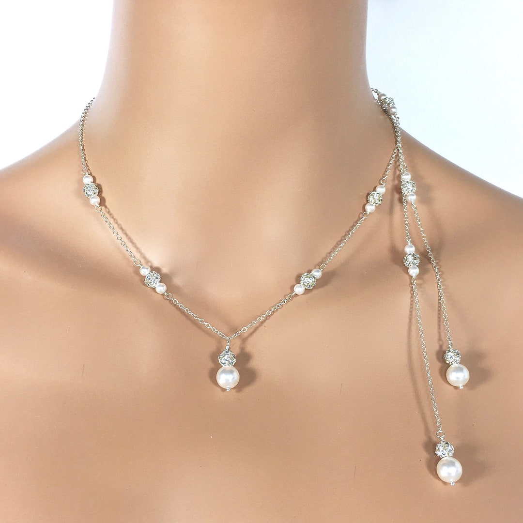 Pearl Bridal Back Necklace | Double Backdrop | Pearl Sparkle