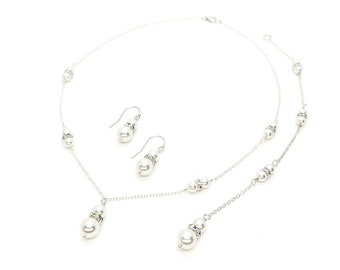 Pearl Bridal Backdrop Necklace | Double Pearl Open Back Drop Necklace | Wedding Day Jewelry | Backdrop Extension | Sterling Silver | Shannon