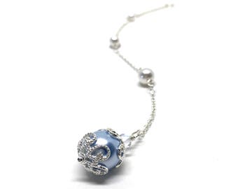 Blue Pearl Back Drop Necklace ATTACHMENT | Something Blue | Bridal Back Necklace | Pearl Backdrop Necklace | Silver Filigree | Brianna