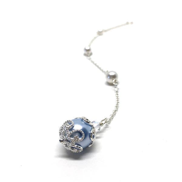 Blue Pearl Back Drop Necklace ATTACHMENT | Something Blue | Bridal Back Necklace | Pearl Backdrop Necklace | Silver Filigree | Brianna