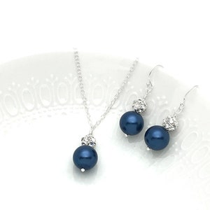 Navy Blue Jewelry Set | Dark Blue Necklace Earrings | Bridesmaid Jewelry | Preciosa Pearl | Crystal Ball | Bridal Party Gift | Prom | Hannah