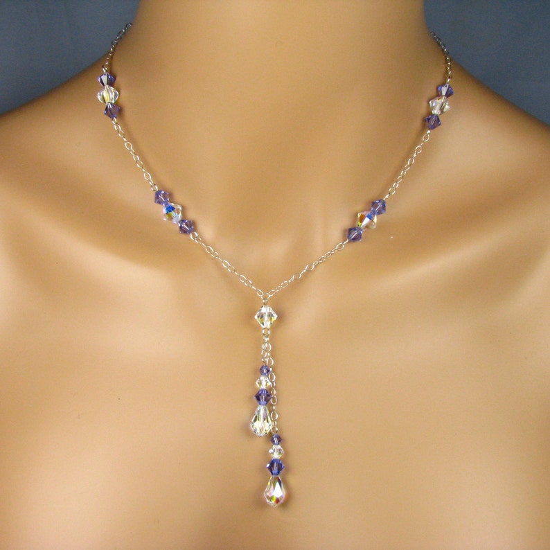 Purple Prom Jewelry Set Tanzanite Crystal Lariat Necklace Earrings Formal Jewelry Home Coming Special Occasion Bridesmaid Stacey image 2