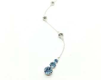 Something Blue For Bride | Blue Stone Bridal Backdrop Necklace Attachment | 3 Stone Aquamarine Swarovski Crystal Wedding Jewelry | Demetria