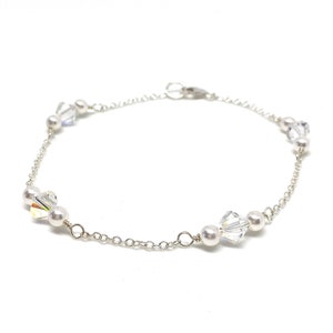 Crystal Bruids armband | Pearl Wedding Armband | Delicate Bruids armband | Sterling Zilver | Bruids sieraden | Armband voor bruid | Bella
