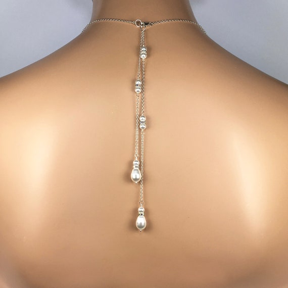 Nickel Free Bridal Jewelry Double Backdrop Necklace Teardrop Pearl