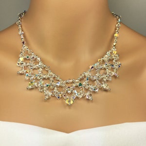 Swarovski Crystal Statement Necklace | Glamorous Fashion | Ballroom Dance | Large Bling Jewelry | Quinceanera Sparkly Prom Pageant Black Tie