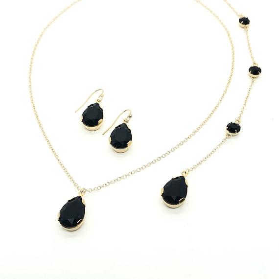 Black and Gold Jewelry Set | Backdrop Necklace and Earrings | Gold