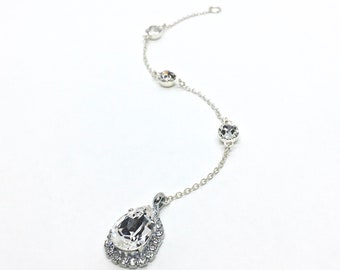 Crystal Backdrop Necklace Wedding Swarovski Crystal Bridal Jewelry Teardrop Rhinestone Halo Pendant Old Hollywood Glam Evening Back Jewelry
