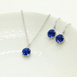 September Birthstone Backdrop Necklace Earrings | Sapphire Blue Silver Solitaire Pendant | Bridesmaid Jewelry | Blue Bridal Jewelry | Davina