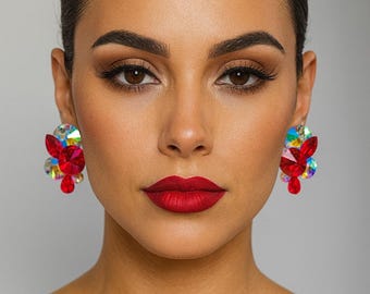 Ballroomdansoorbellen Red & AB Crystal Cluster – lichtgewicht sprankeling voor latin, ritme of salsa