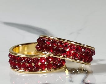 Pendientes de aro con diamantes de imitación rojos Siam / Joyería dorada para competiciones de baile
