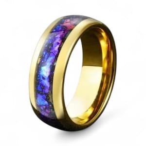 Galaxy Ring Men&#39;s Galaxy Wedding Ring Opal Inlay ring Unique Engagement Ring, Anniversary Gift, Tungsten Band, Gift For Him Wedding Ring 8mm