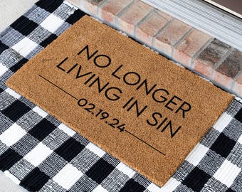 Personalized "No Longer Living In Sin" Doormat, Custom Welcome Mat, Christian Home Decor