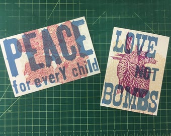 Peace For Every Child and Love Not Bombs postcard duo