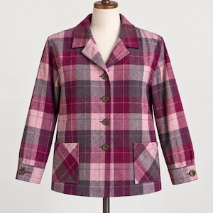 Pendleton 49er Jacket Women 3X Burgundy Pink Gray Plaid 100% Virgin Wool Made in USA Cottagecore Plus Size