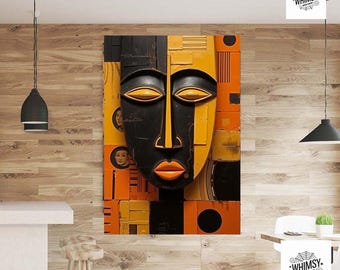 Tribal African Mask Art - Unique Canvas Wall Decor - Ethnic Wall Art Prints - Frameless Digital Download for Living Room & Bedroom