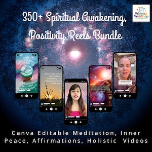 Pacchetto di oltre 350 video di risveglio spirituale e positività - Video di meditazione, affermazioni e mindfulness modificabili con Canva per Instagram, TikTok e YouTube