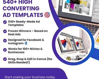 540+ Canva Editable Ad Templates: High-Converting Facebook & Instagram Ad Creatives (Digital Download)