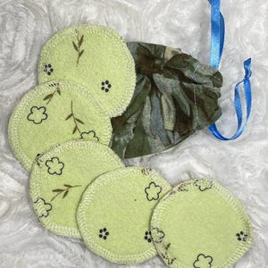 Reusable cotton pads - 100% cotton, makeup remover, facial pads, toner pads, set of 5 and viscose bag