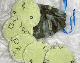 Reusable cotton pads - 100% cotton, makeup remover, facial pads, toner pads, set of 5 and viscose bag