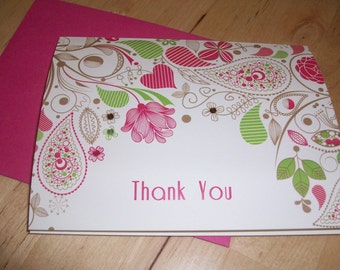 Fuchsia and Clover Floral Paisley Folded Thank You Cards - Set of 10