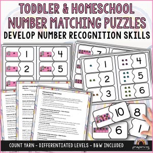 Number Match Puzzle for Toddlers, Hands-On Counting & Learning Activity, Homeschool and Preschool Printable Puzzle, Yarn Themed