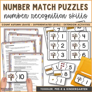 Number Match Puzzle for Toddlers, Hands-On Counting & Learning Activity, Homeschool Preschool Printable Puzzles, Fall Leaves Themed Puzzles