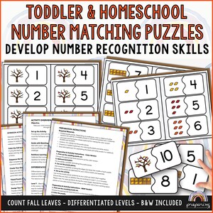 Number Match Puzzle for Toddlers, Hands-On Counting & Learning Activity, Homeschool Preschool Printable Puzzles, Fall Leaves Themed Puzzles